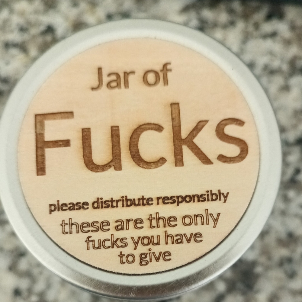 Humorous 'Jar of Fucks' with Wooden Lid